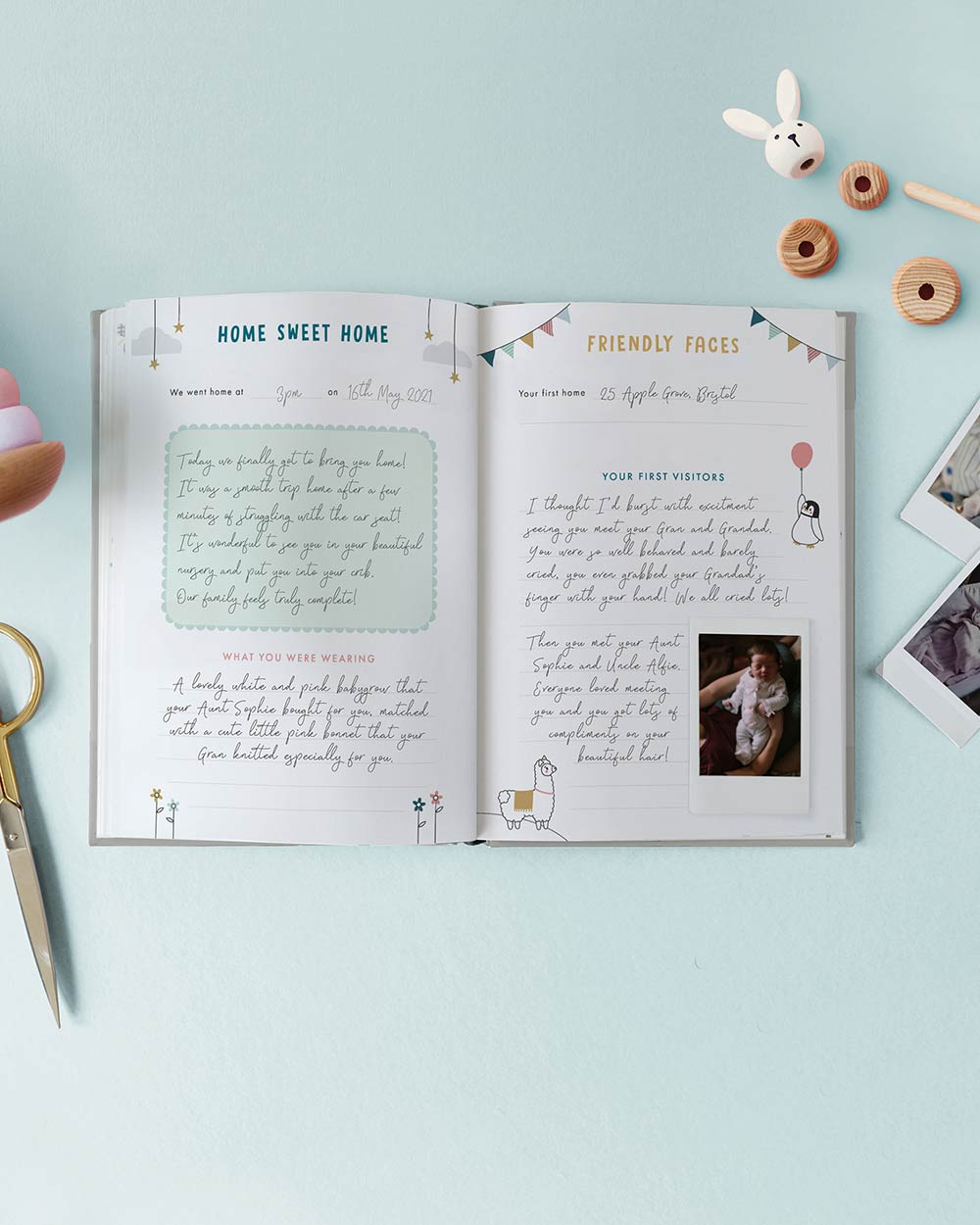 Capture and journal your pregnancy, birth and up until your baby's 1st Birthday with this lovely memory book. Helping you hold onto memories in a wonderful keepsake book with room to write, add in photos to tell your own story. Book laying down opened