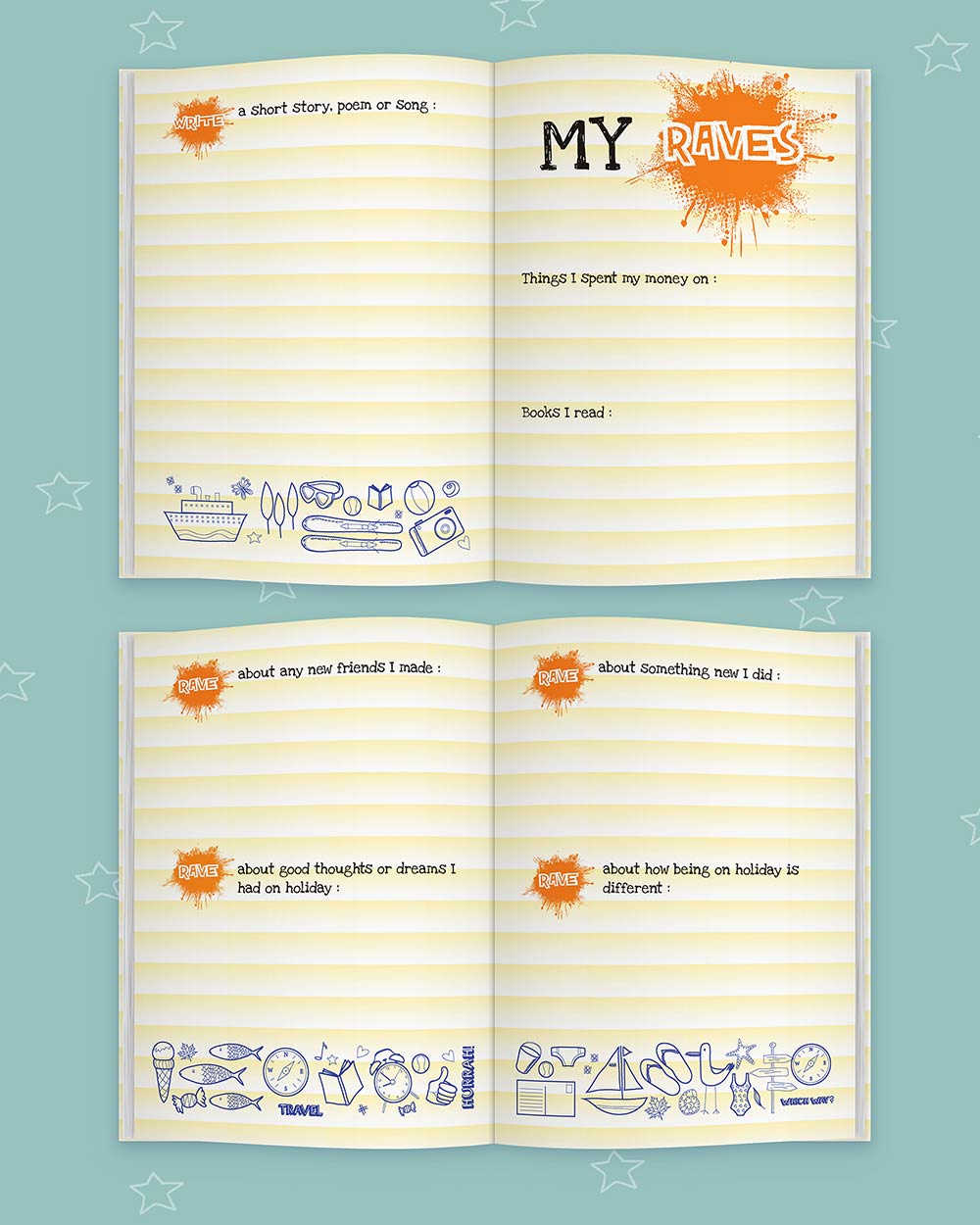 rant and rave about my school diary kids activity book pictured on with the book layed out, an example of the questions and prompts inside