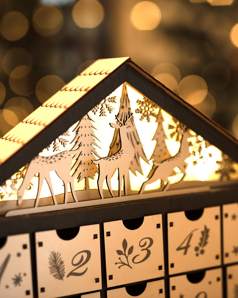 Wooden Advent Calendar Light Up Forest Scene Grey