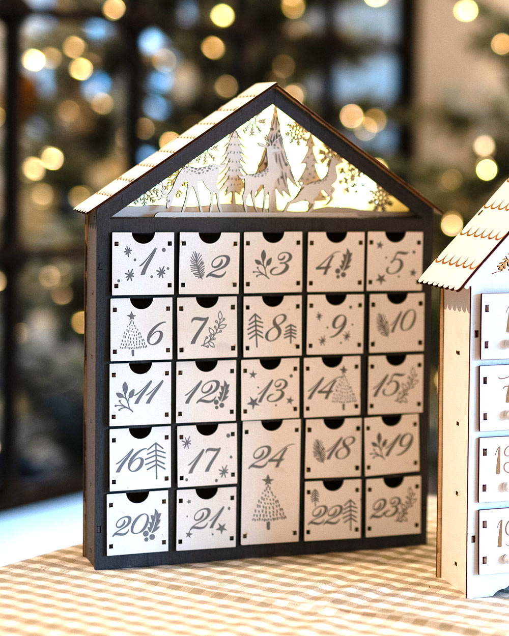 Wooden Advent Calendar Light Up Forest Scene Grey