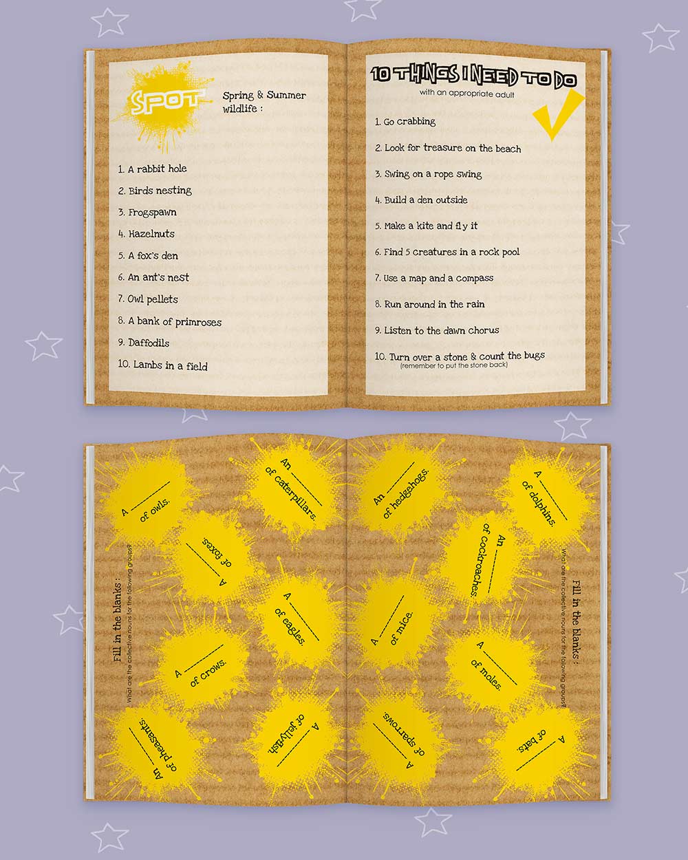 Kids Activity Book Rant & Rave, About My Wild Life. Lifestyle image of the book open so you can see the pages