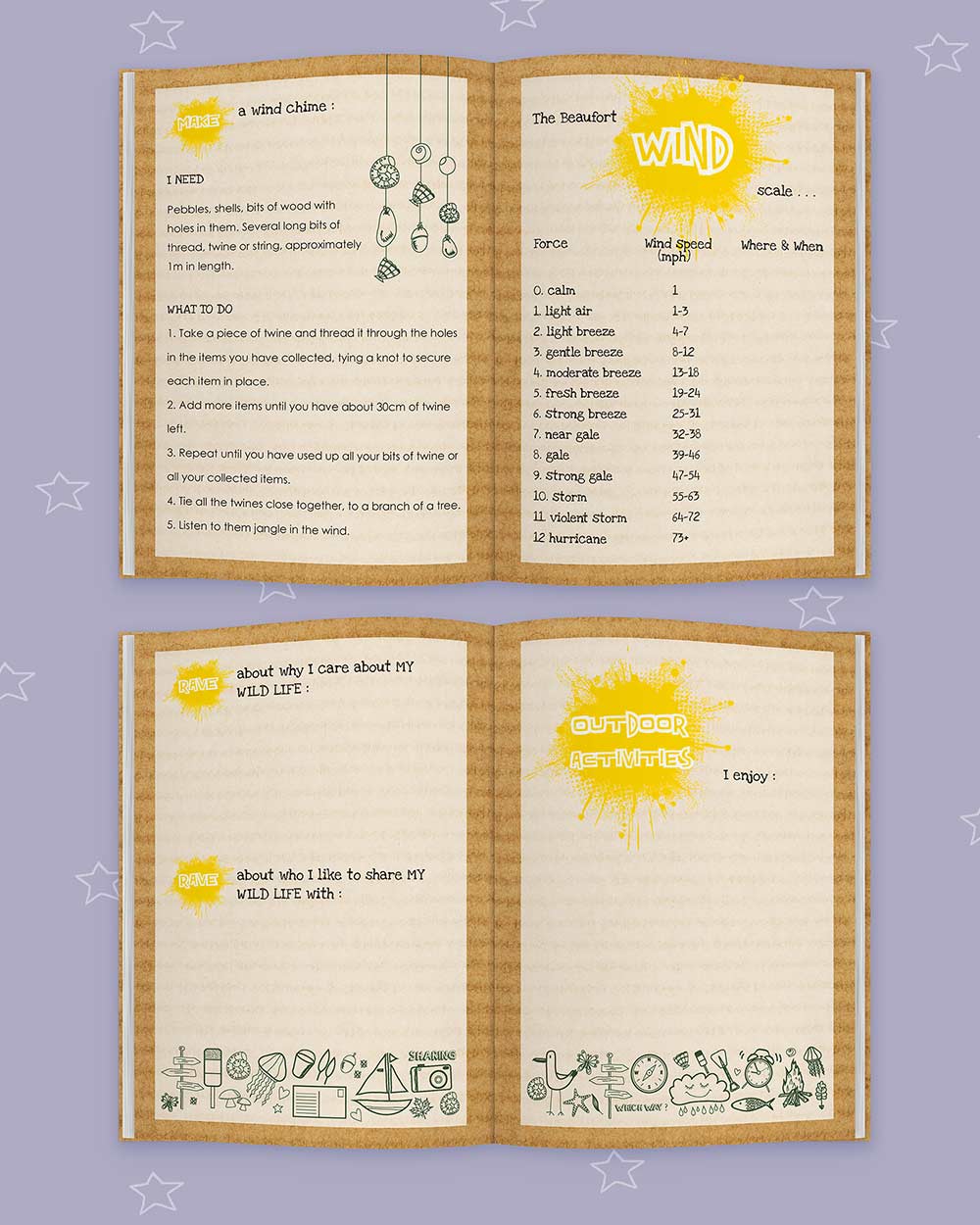 Kids Activity Book Rant & Rave, About My Wild Life. Lifestyle image of the book open so you can see the pages