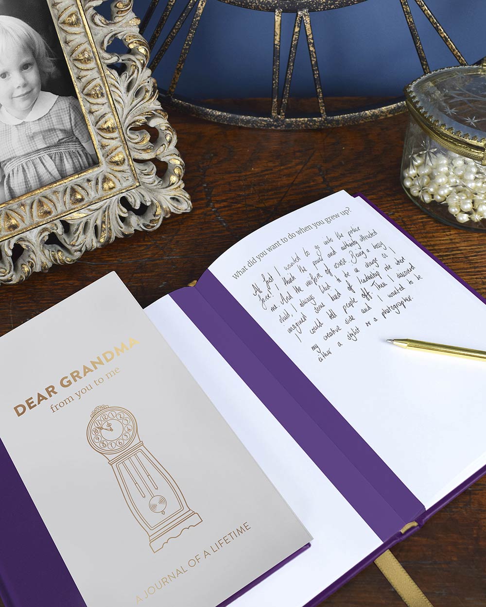 Memory Book Dear Grandma From You To Me Journal Timeless lifestyle image of the front and inside of the book