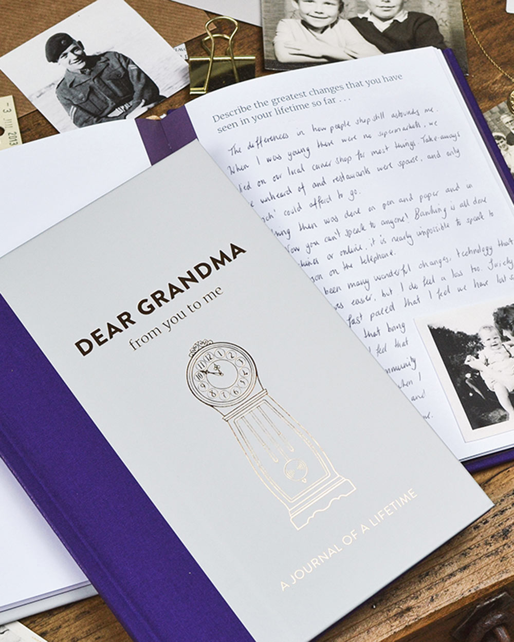 Memory Book Dear Grandma From You To Me Journal Timeless lifestyle image of the front and inside of the book