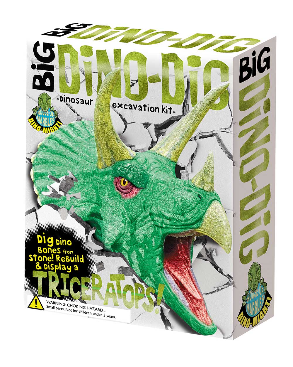 excavation kit big dino triceratops dinosaurs build model. Photo of the front of the box on a white cut out back ground