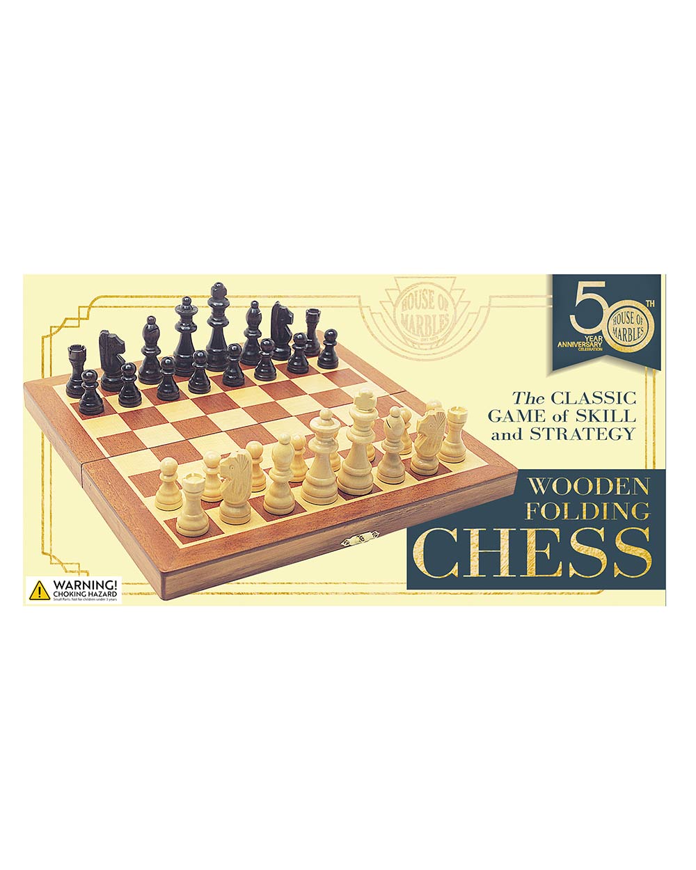 folding wooden chess set, photo of the box on a white cut out bacground