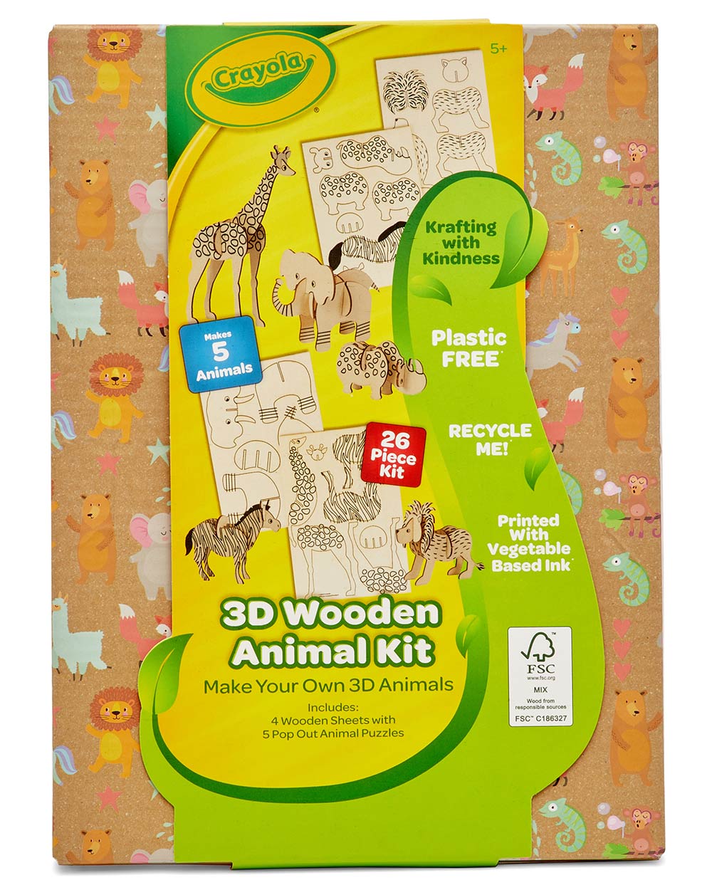Crayola Kids Craft Kit 3D Wooden Animal Jungle