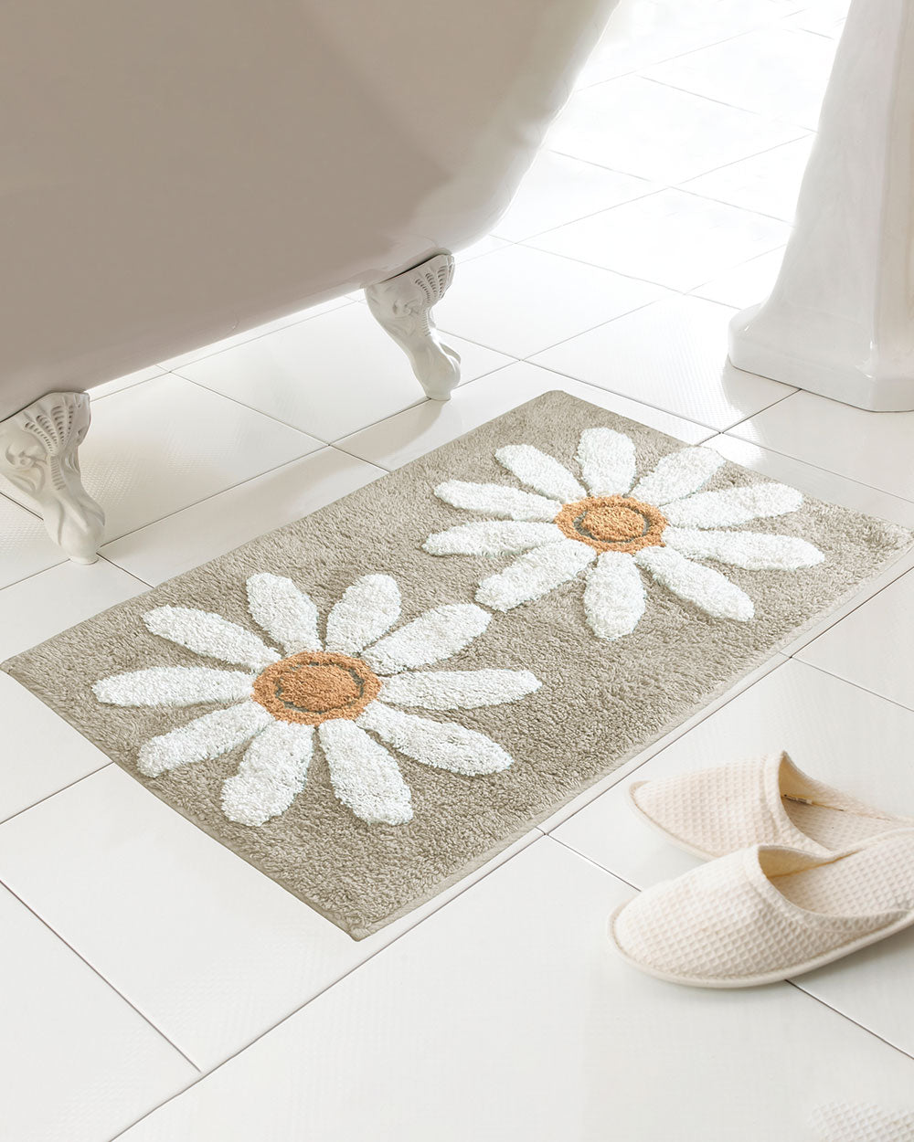 Daisy Bath Mat 100% Cotton Bath Mat 50 X 80cm Neutral