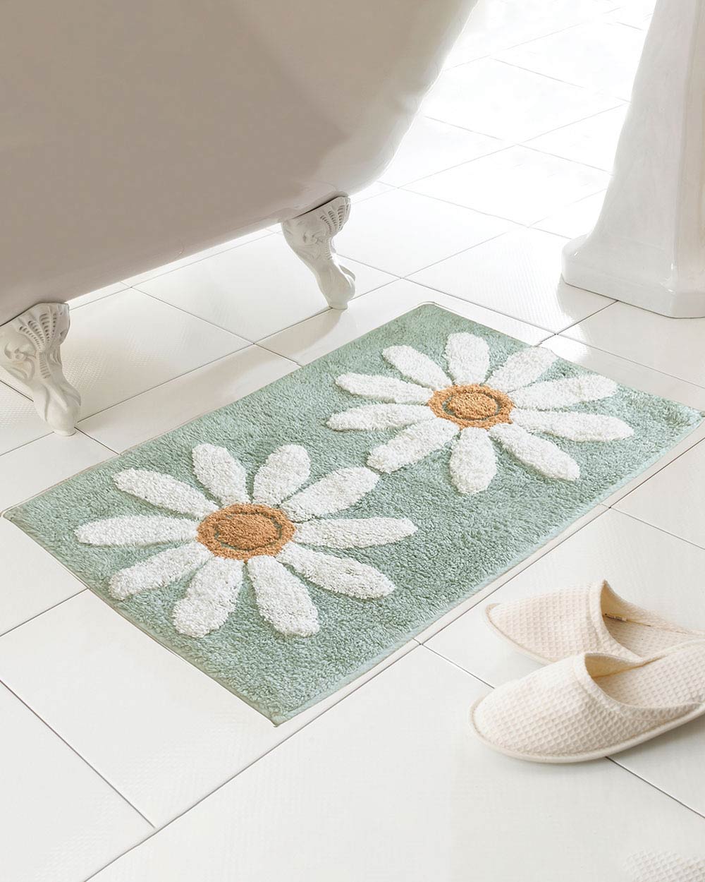 Daisy Bath Mat 100% Cotton Bath Mat 50 X 80cm Teal