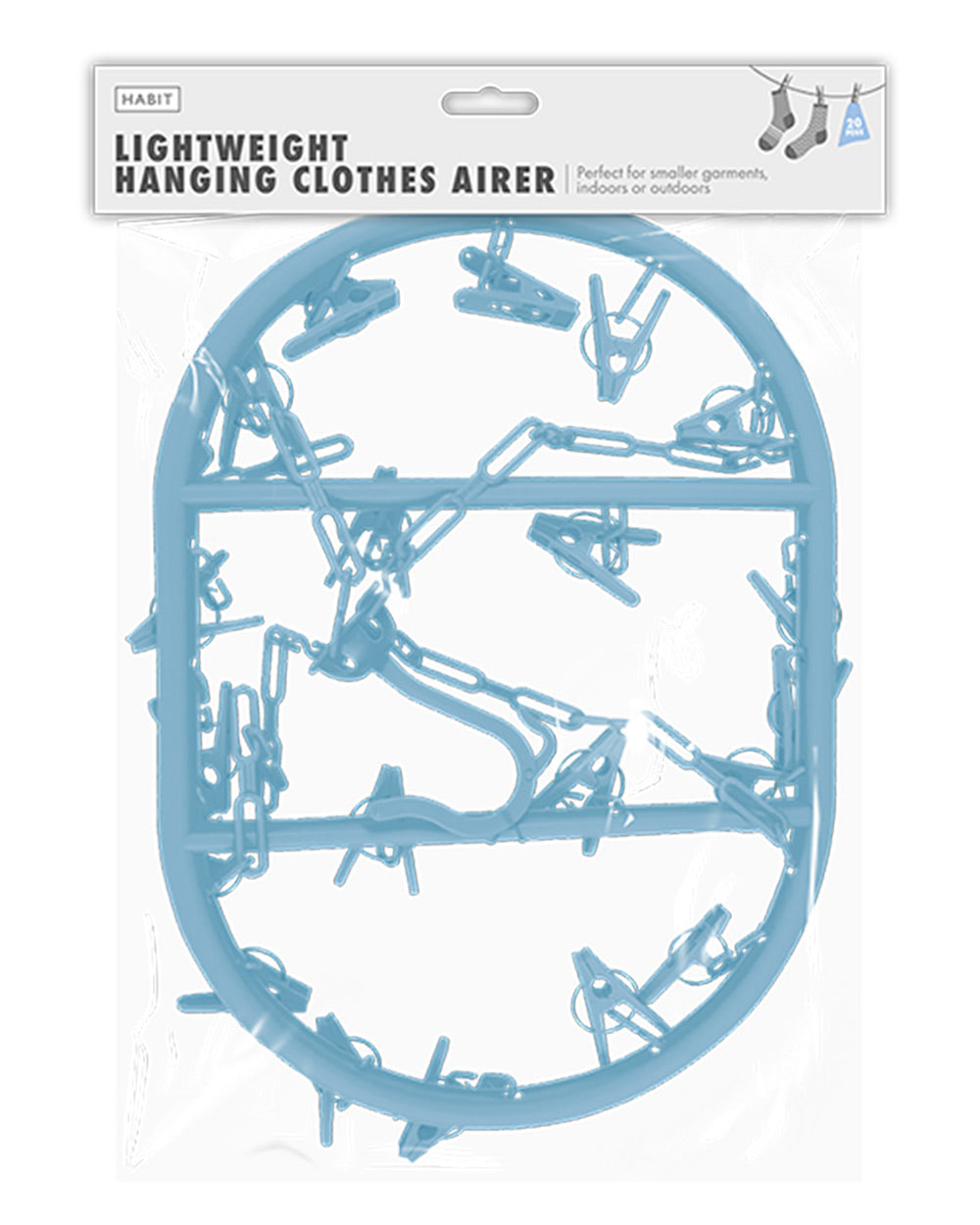 Hanging Clothes Airer Sock Drying Rack With 20 Pegs Blue