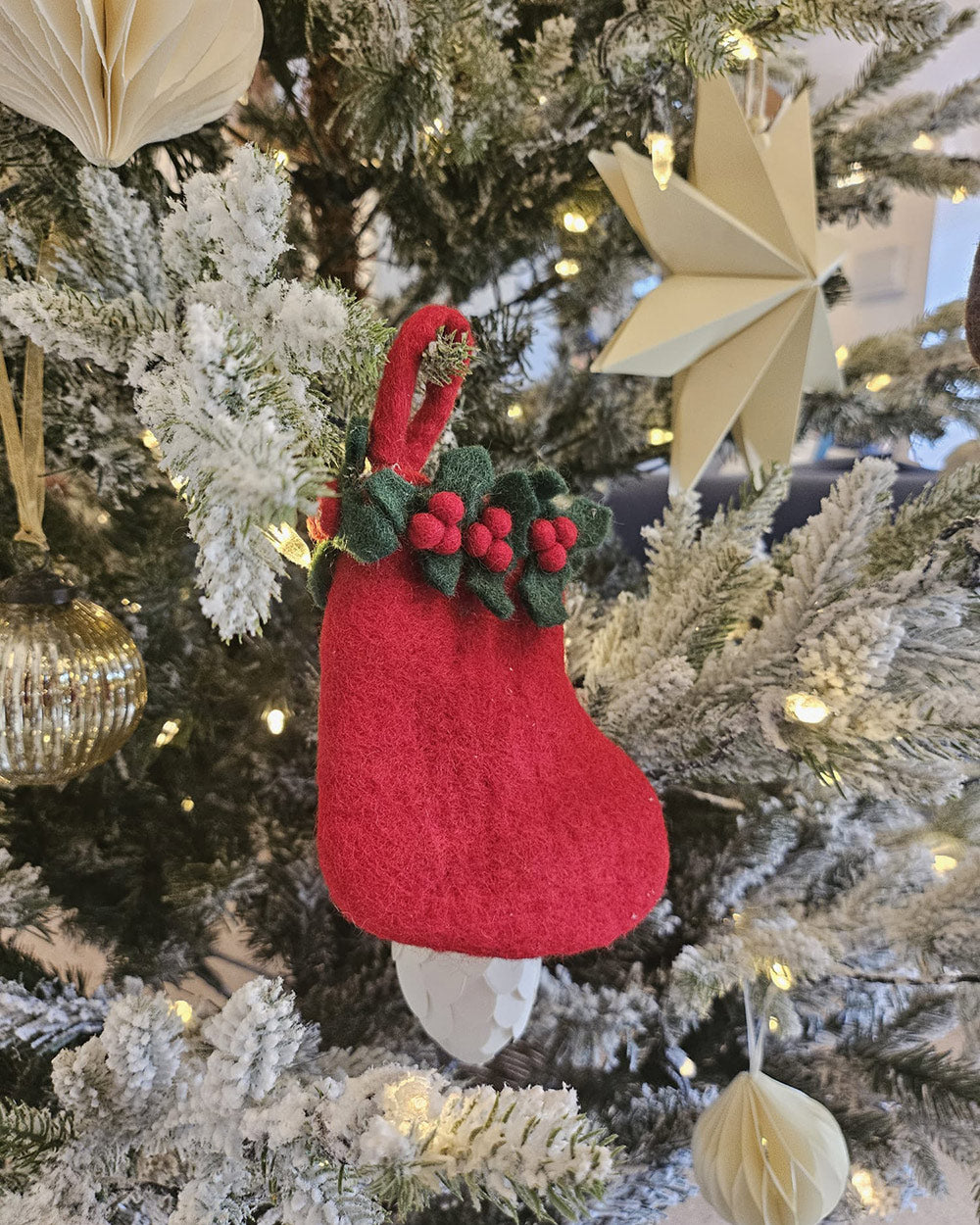 Felt Christmas Decorations Handmade Stocking Red Holly