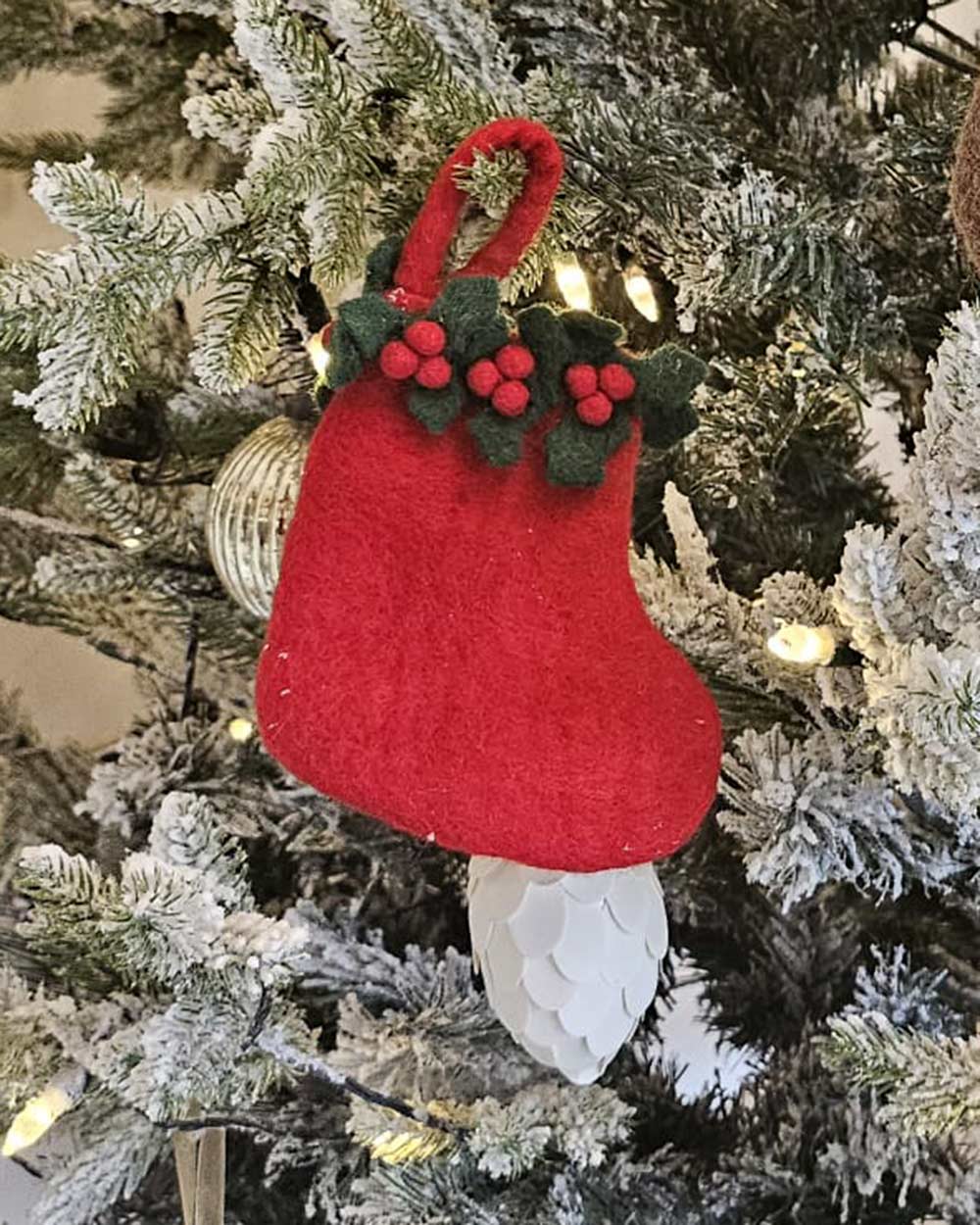 Felt Christmas Decorations Handmade Stocking Red Holly