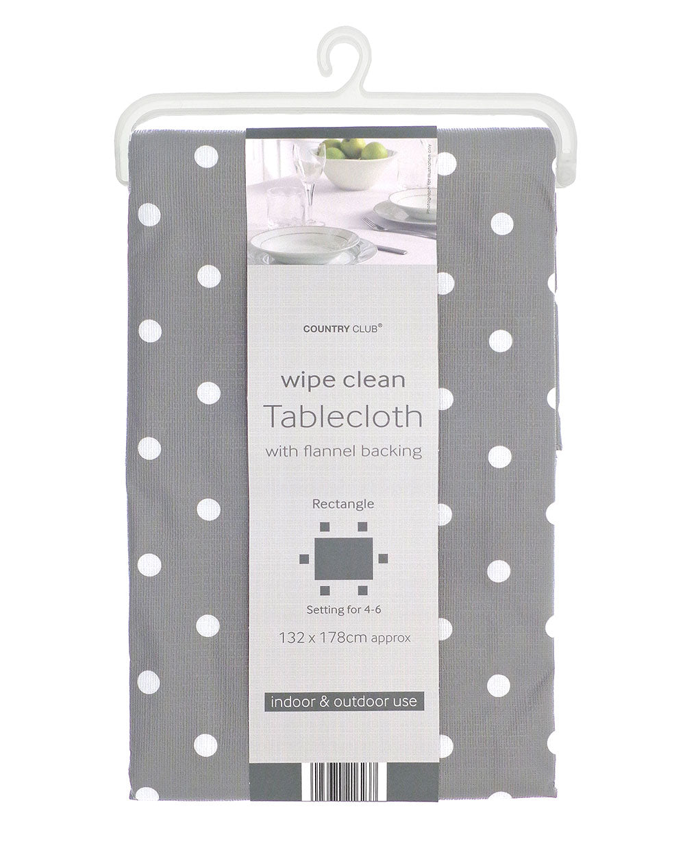 Wipe Clean Tablecloth Polka Dot White Grey 132 x 178cm