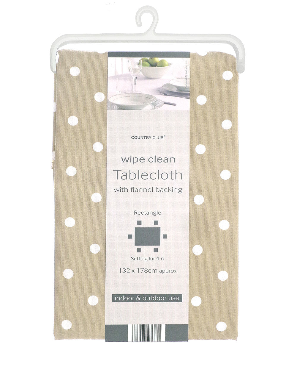 Wipe Clean Tablecloth Polka Dot Beige And White 132 x 178cm