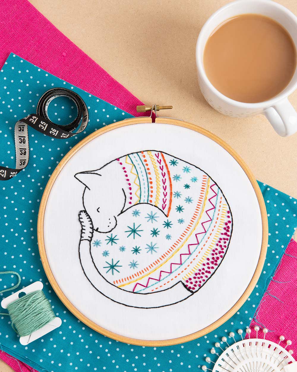 Cat Embroidery Kit Colourful Adult Craft Kit 12+