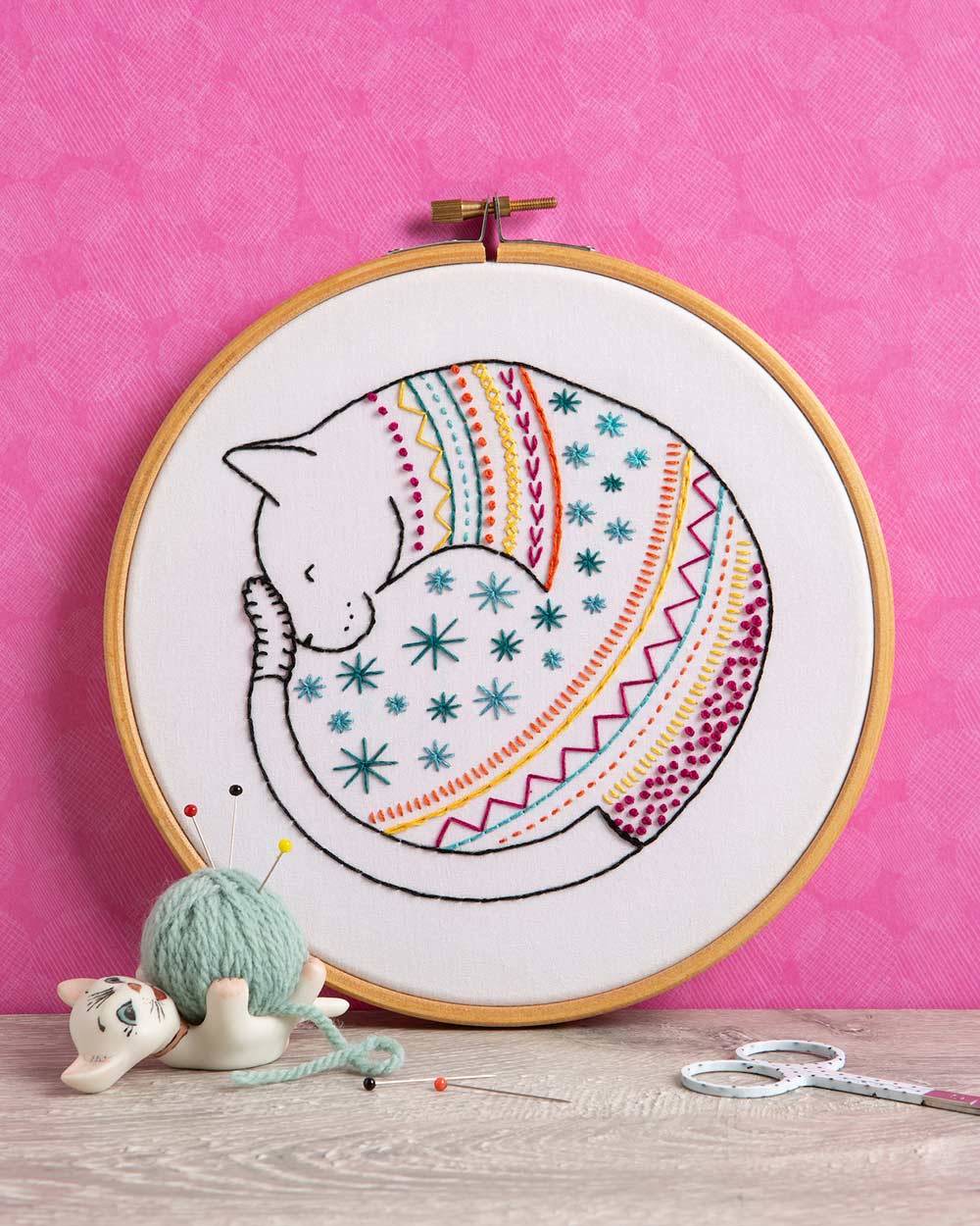 Cat Embroidery Kit Colourful Adult Craft Kit 12+