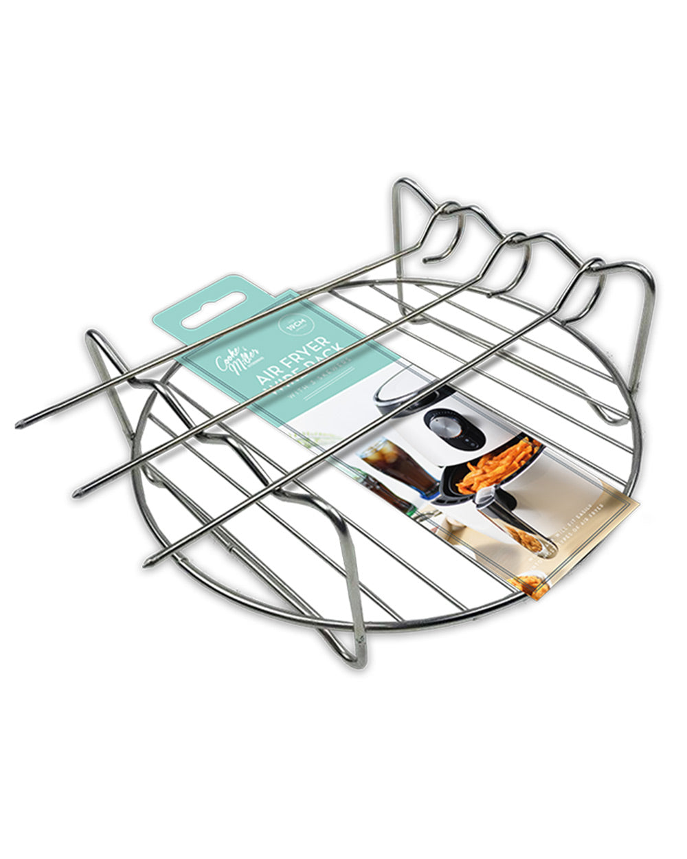 Round Air Fryer Wire Rack With 3 Skewers Stainless Steel