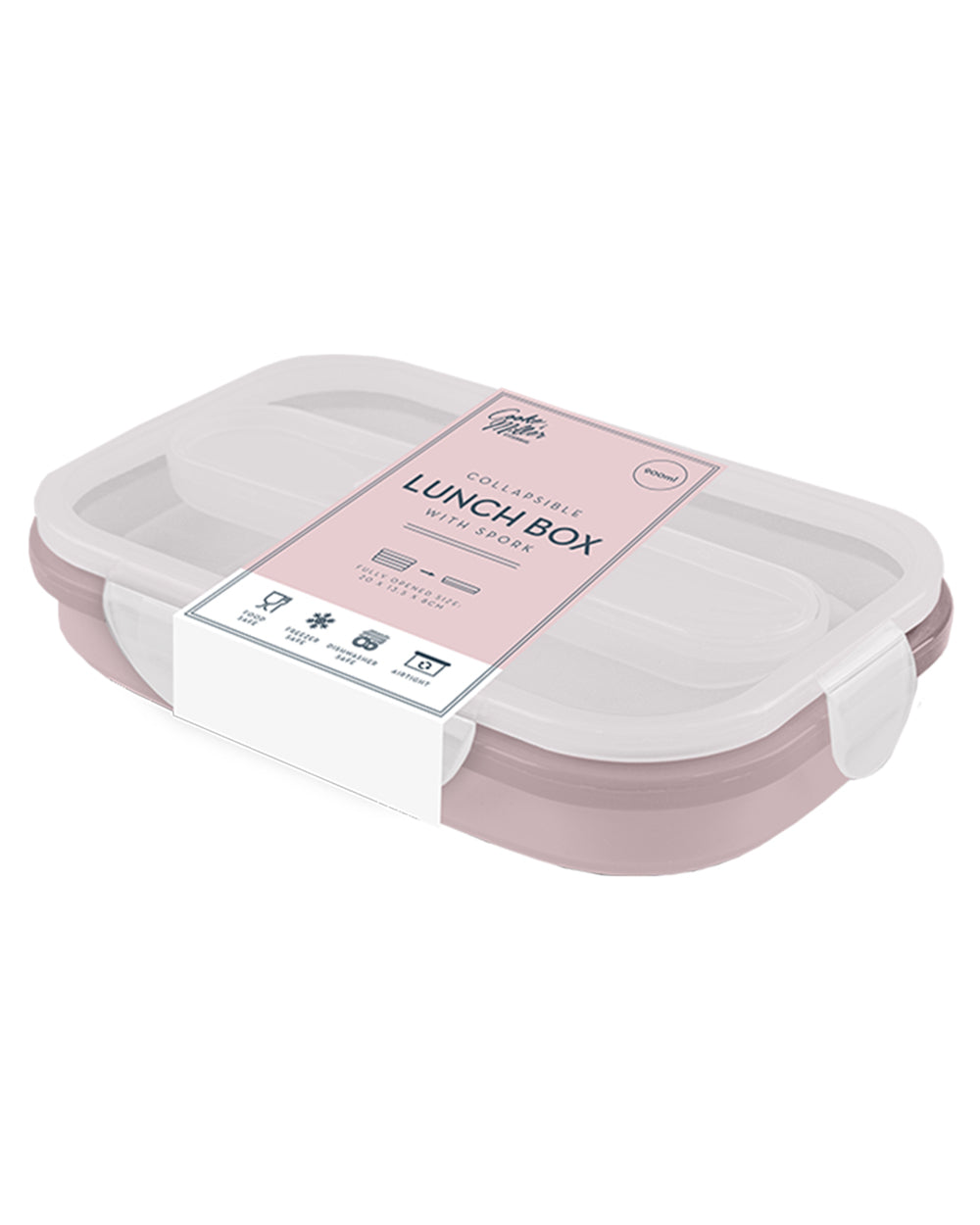 Collapsible Lunch Box With Spork Pink 900ml