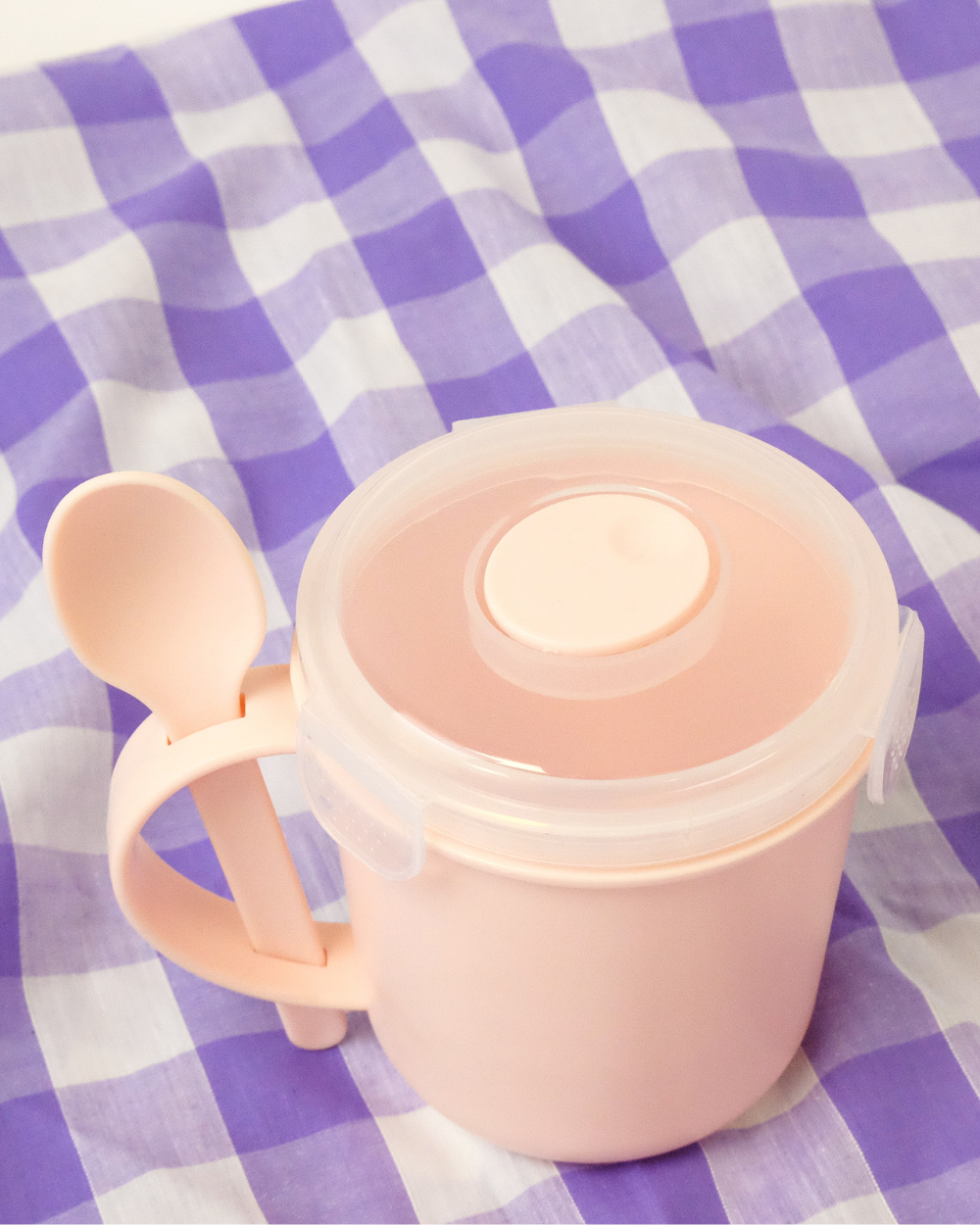 Microwavable Soup Mug With Spoon Pink