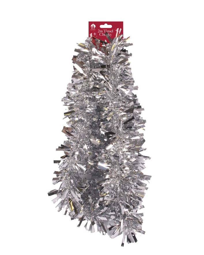 Chunky Christmas Tinsel Silver 2m