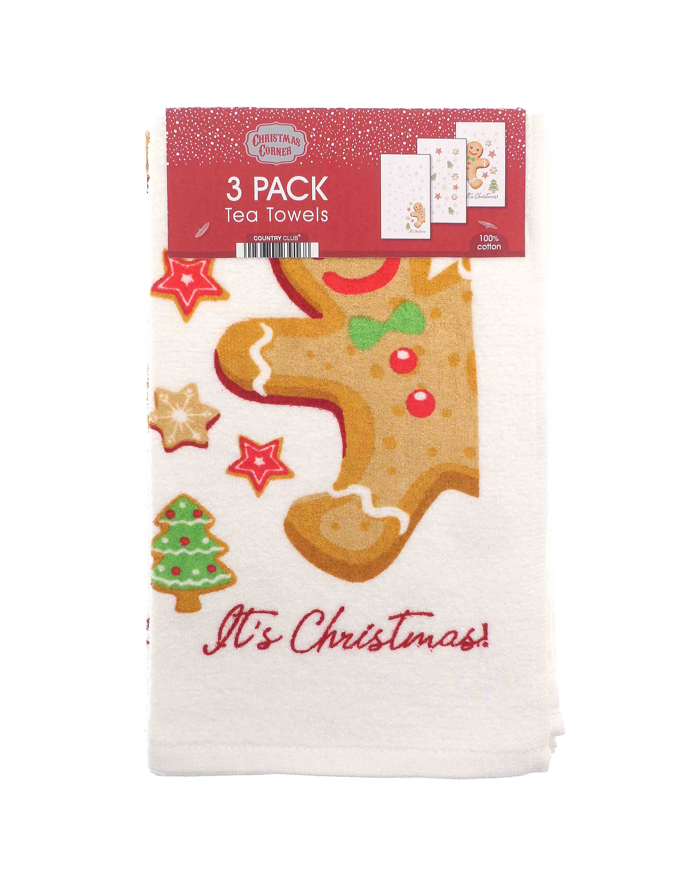 Christmas Gingerbread Kitchen Tea Towel 3 Pack