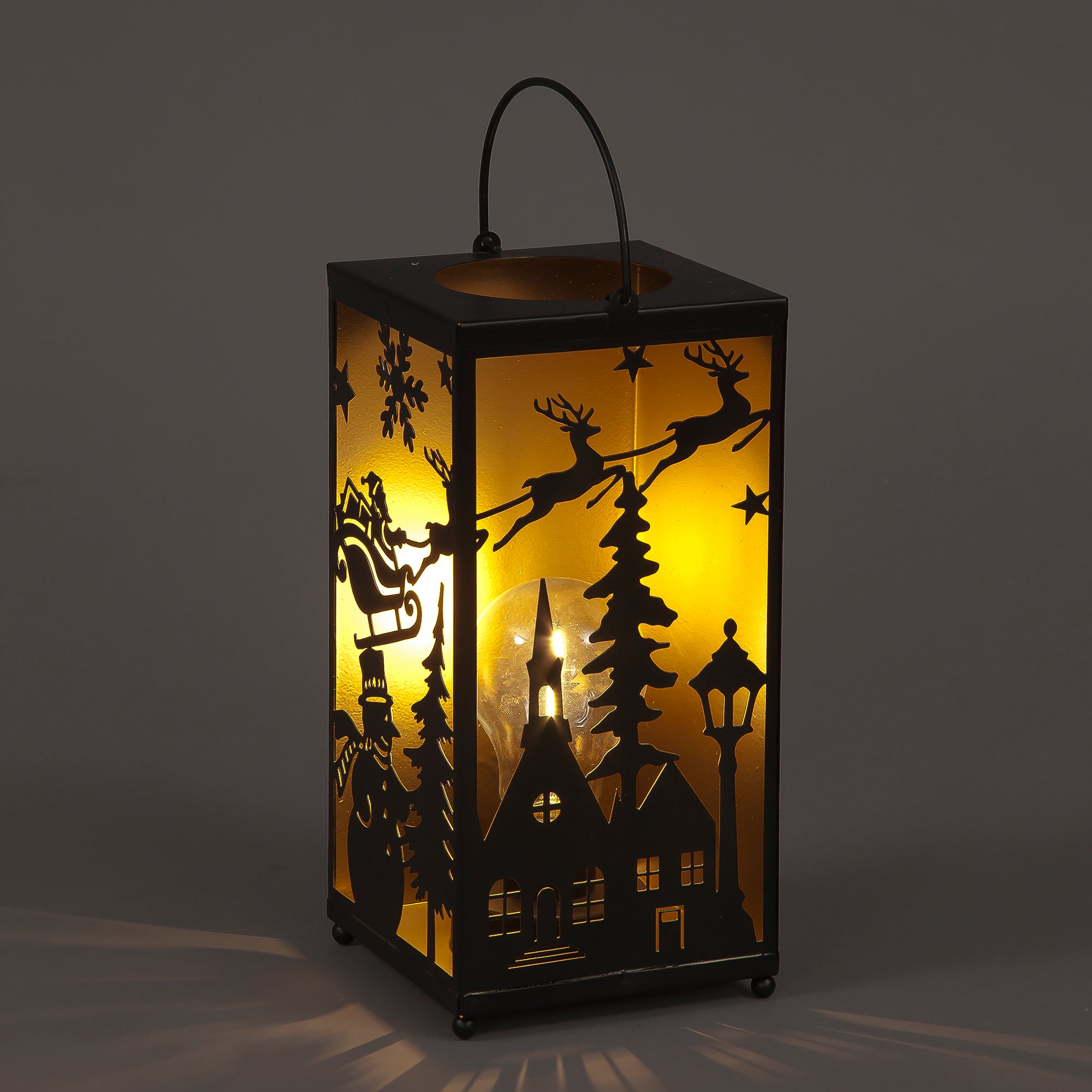 Christmas Lantern Santa and Sledge Metal Square 24cm