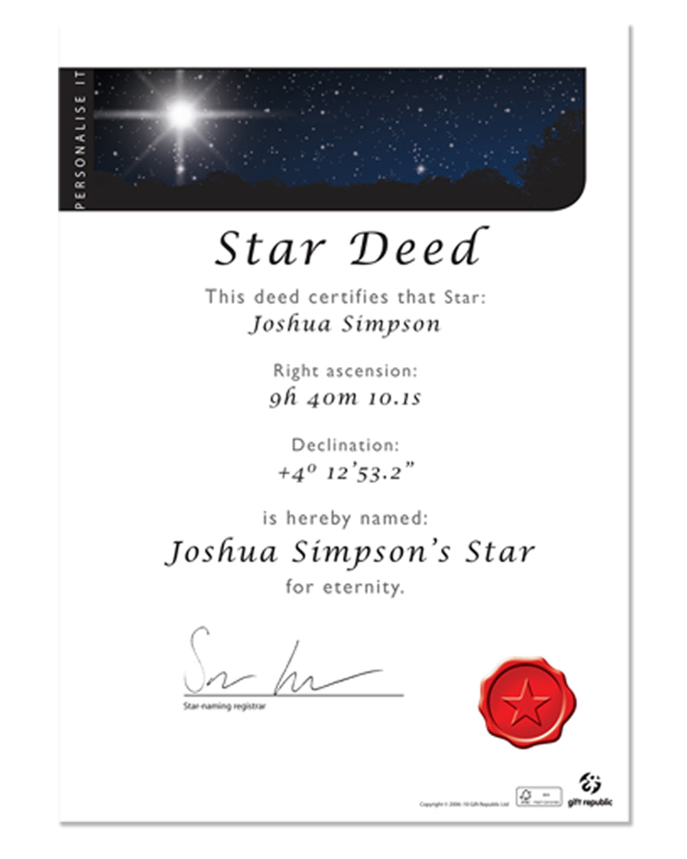 Name A Star Personalise Gift Package