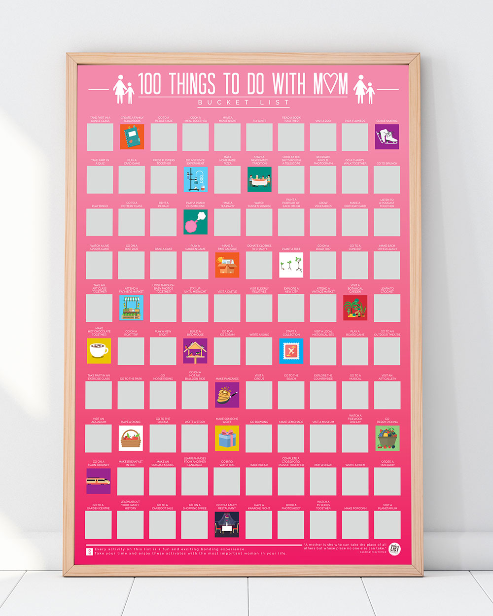 100 Things To Do With Mum Bucket List Scratch Poster framed