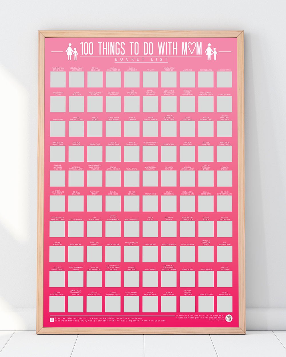 100 Things To Do With Mum Bucket List Scratch Poster Framed