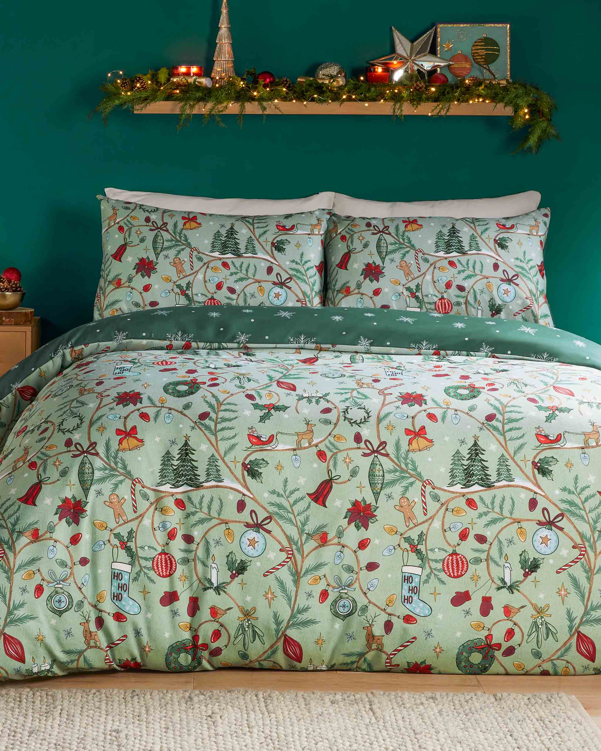 Christmas Duvet Cover Noelle Single Double King Green