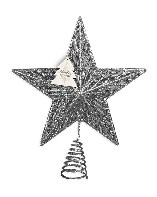 Christmas Tree Topper Silver Glitter Star 25cm | Sue Ryder