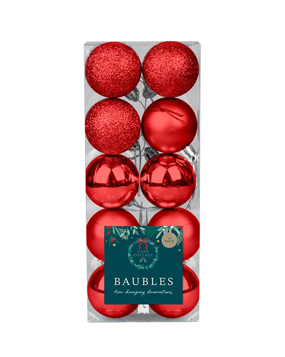 Assorted Christmas Baubles Red 4cm 10 Pack