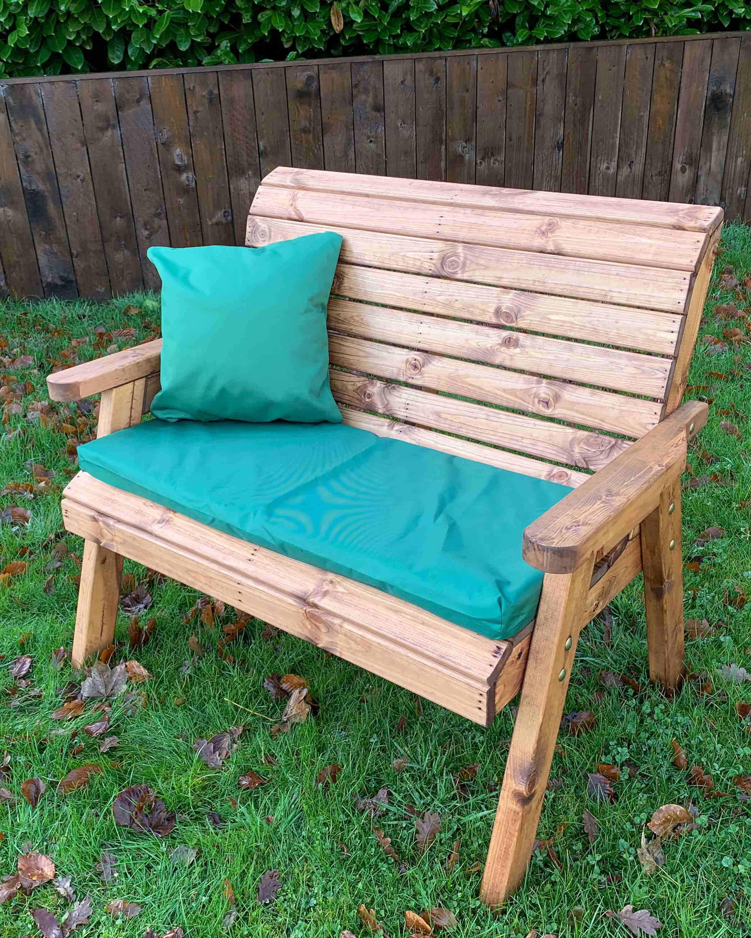 Charles Taylor Two Seater Bench with Green Cushions