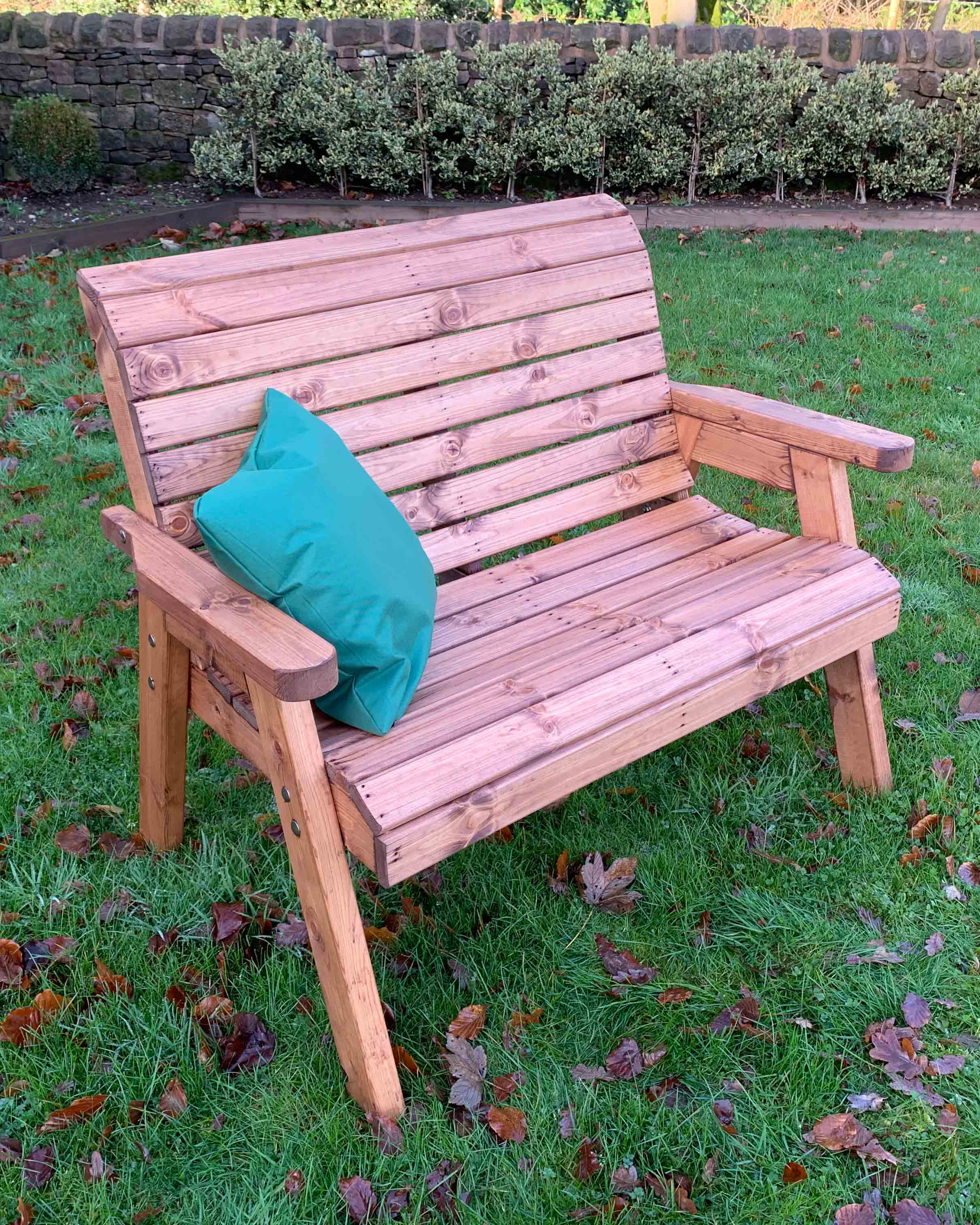 Charles Taylor Two Seater Bench with Green Cushions