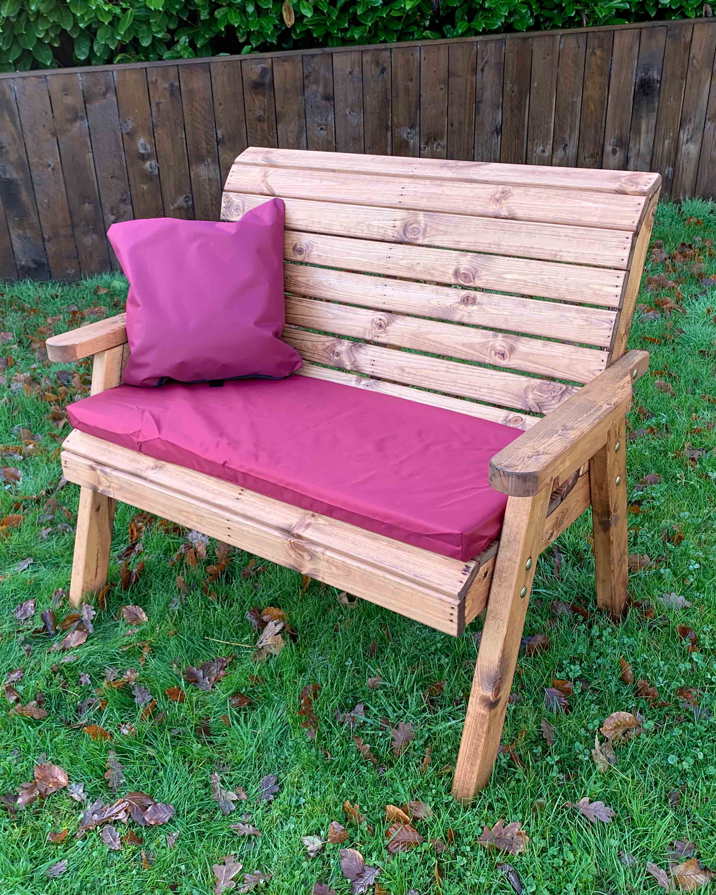 Charles Taylor Two Seater Bench with Burgundy Cushions HB19B