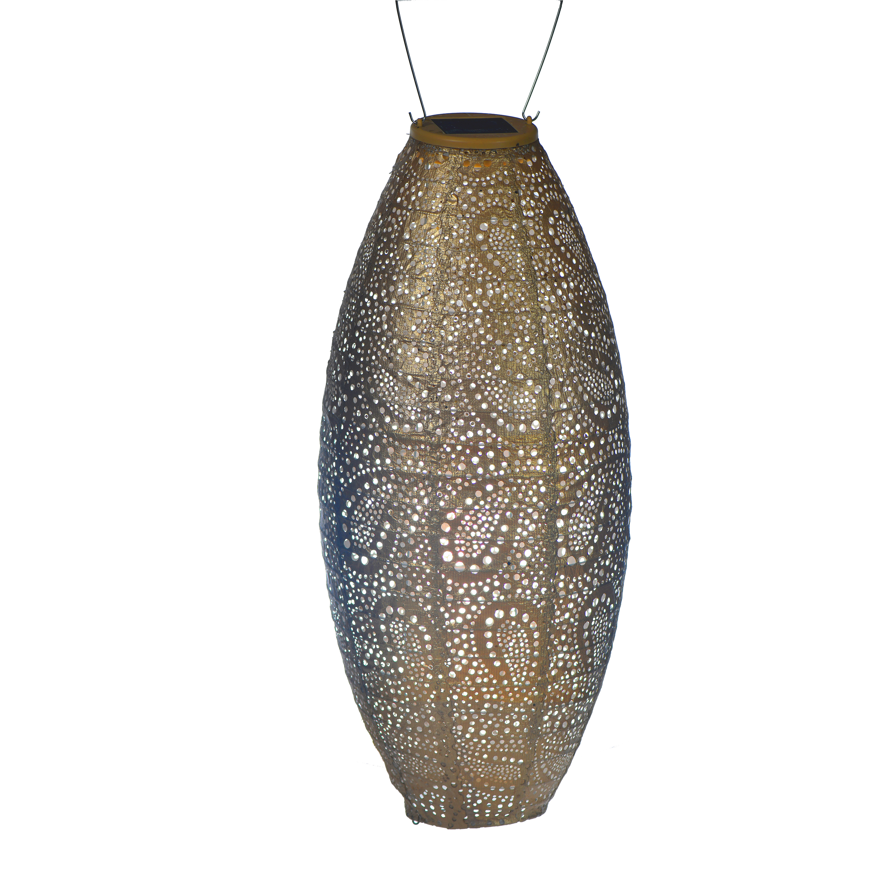 Long Oval Paisley Gold Sola Powered Garden Lantern