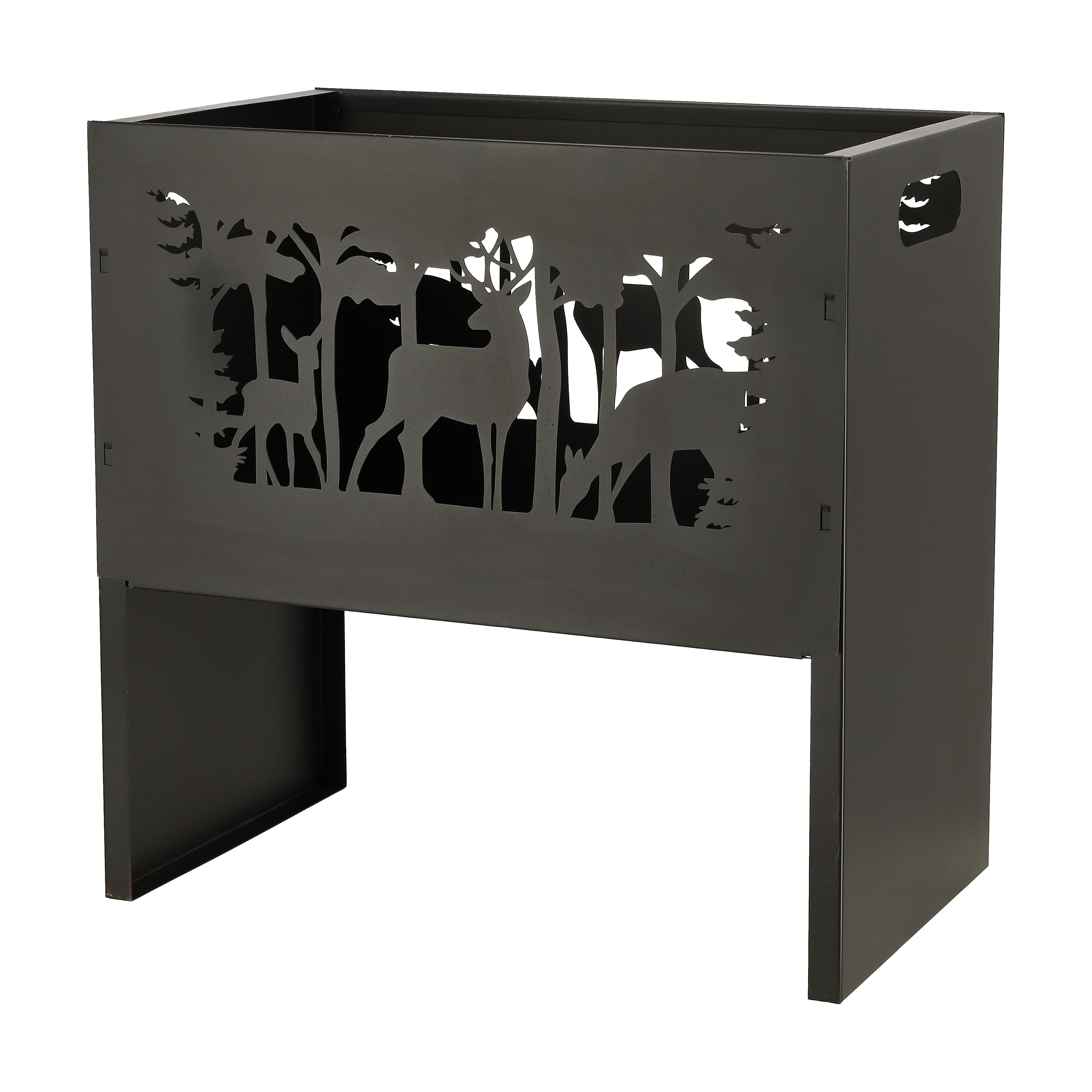 Rectangle Deer Fire Basket Black