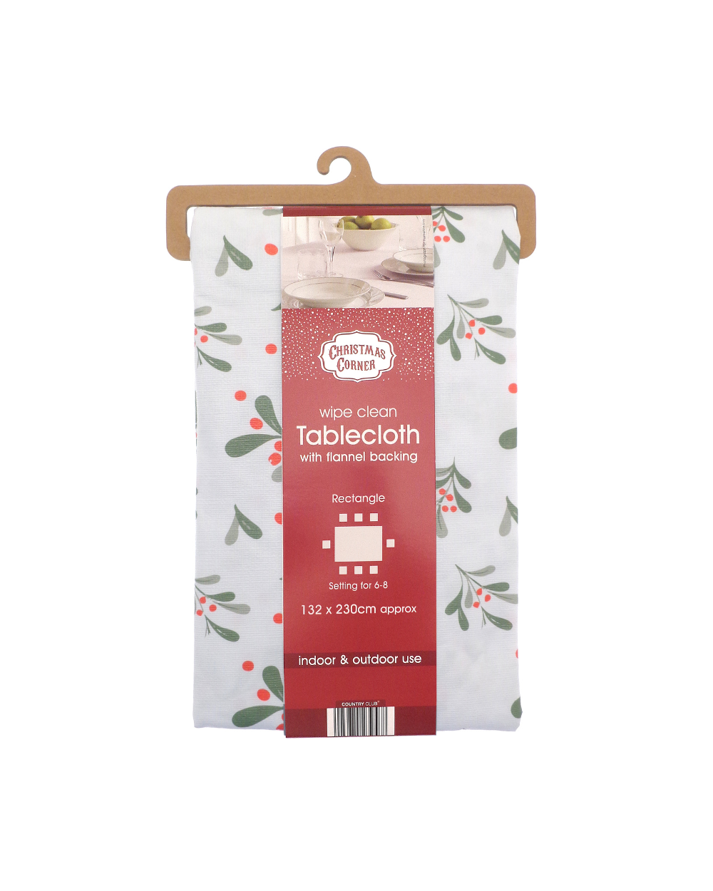 Christmas Wishes Wipeable Table Cloth 132 x 178cm White