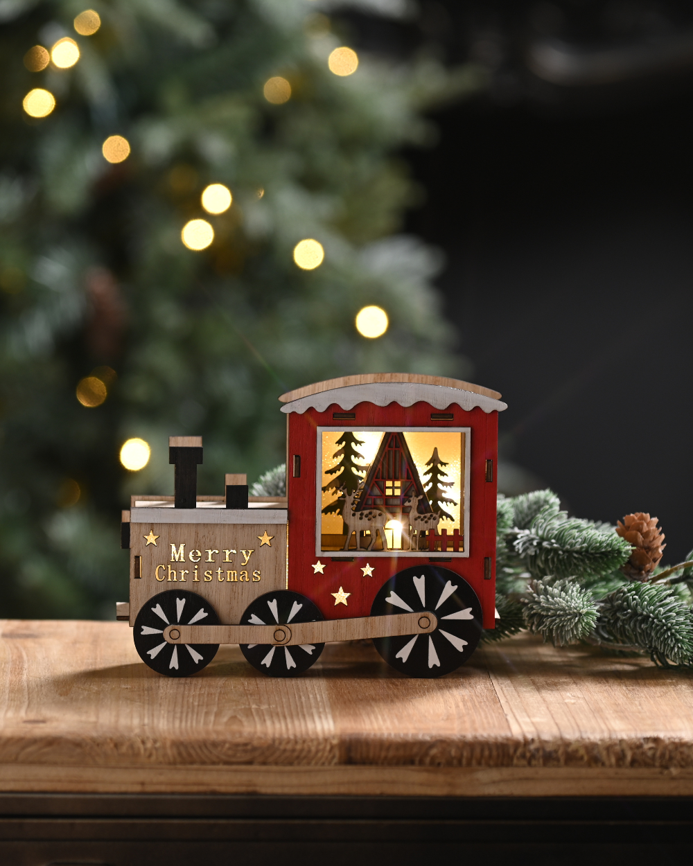Christmas Wooden Train Light 18cm