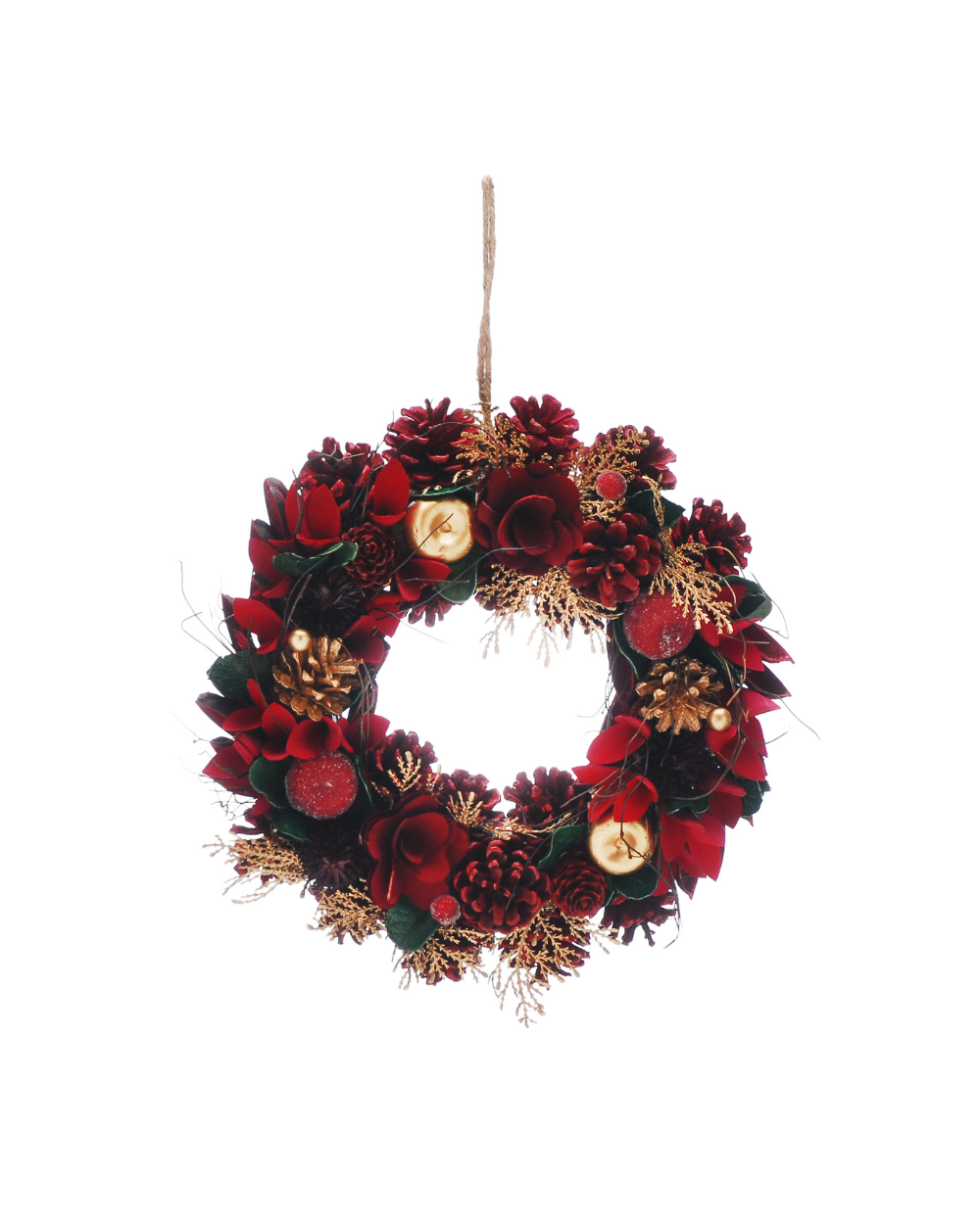 Red Berry and Gold Cone Wreath