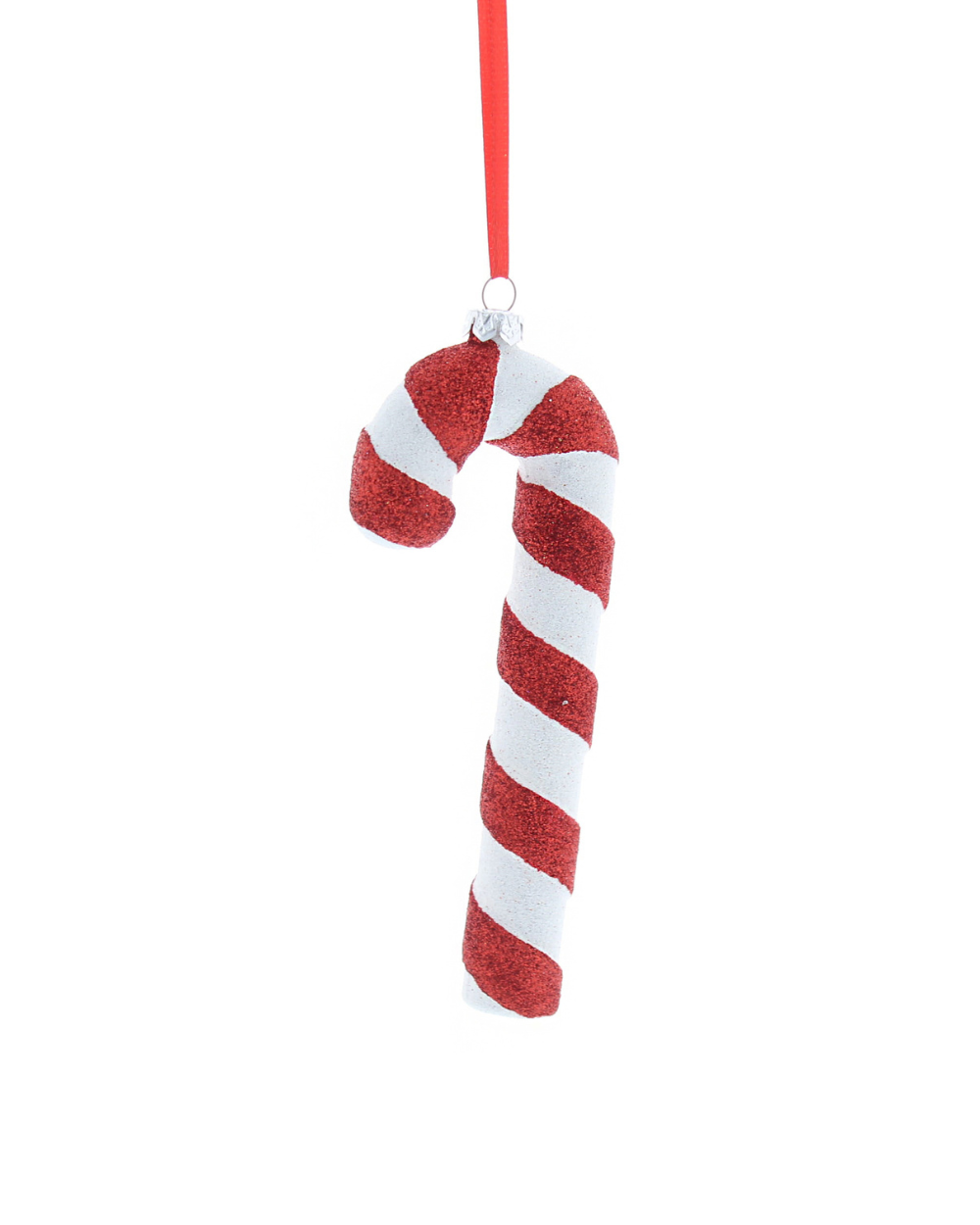Candy Cane Hanging Decoration Red White Glitter
