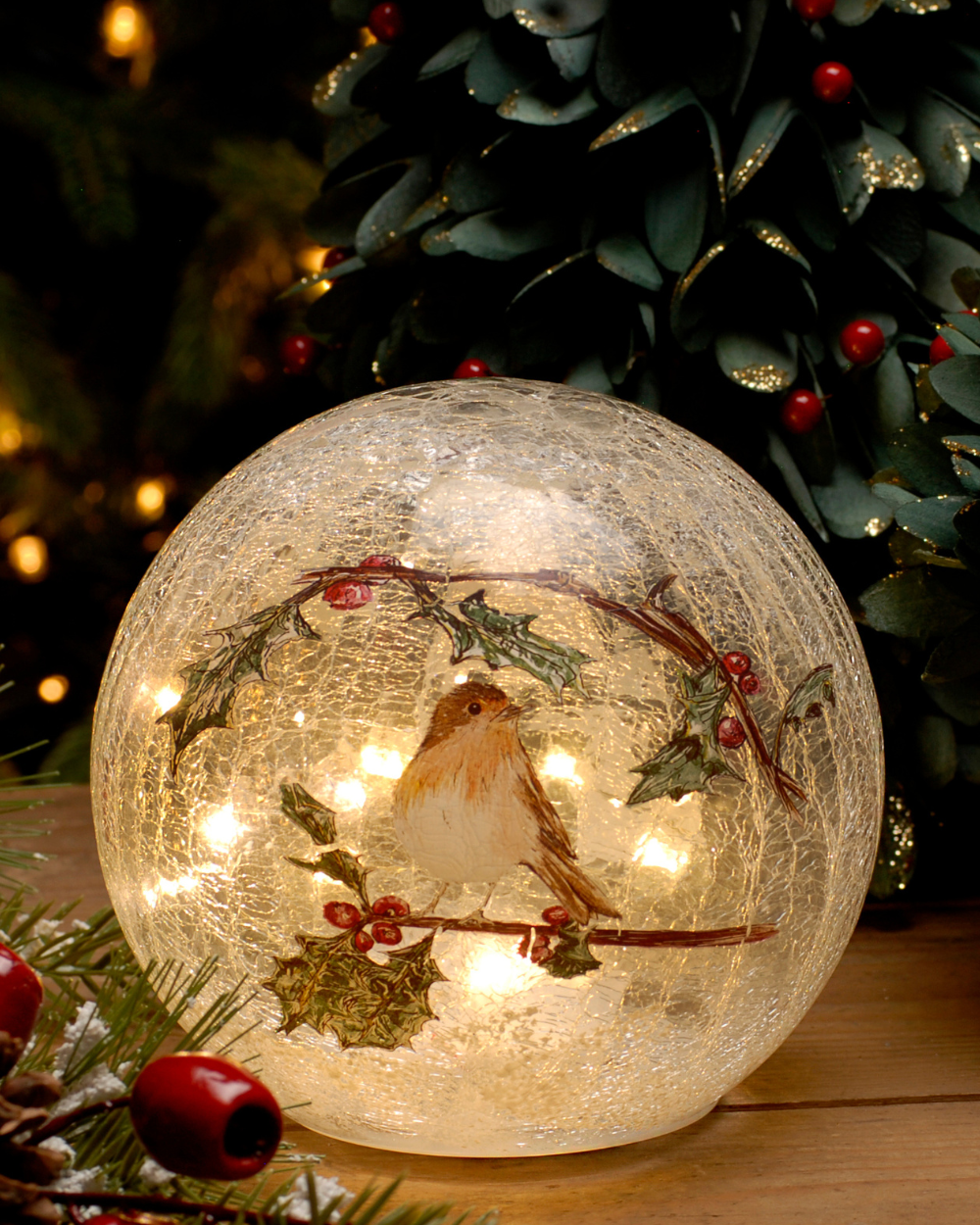Crackle Effect Robin Ball Light 15cm