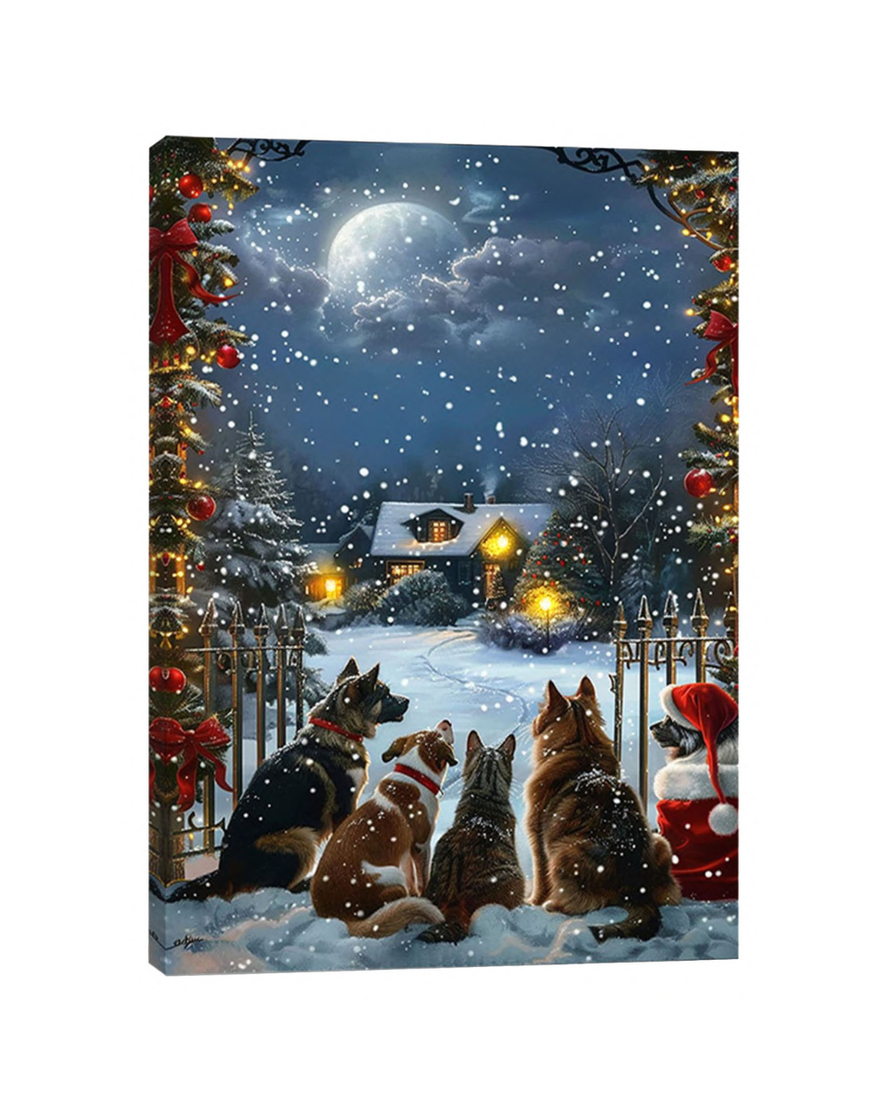 Dogs and Moon Fibre Optic Canvas