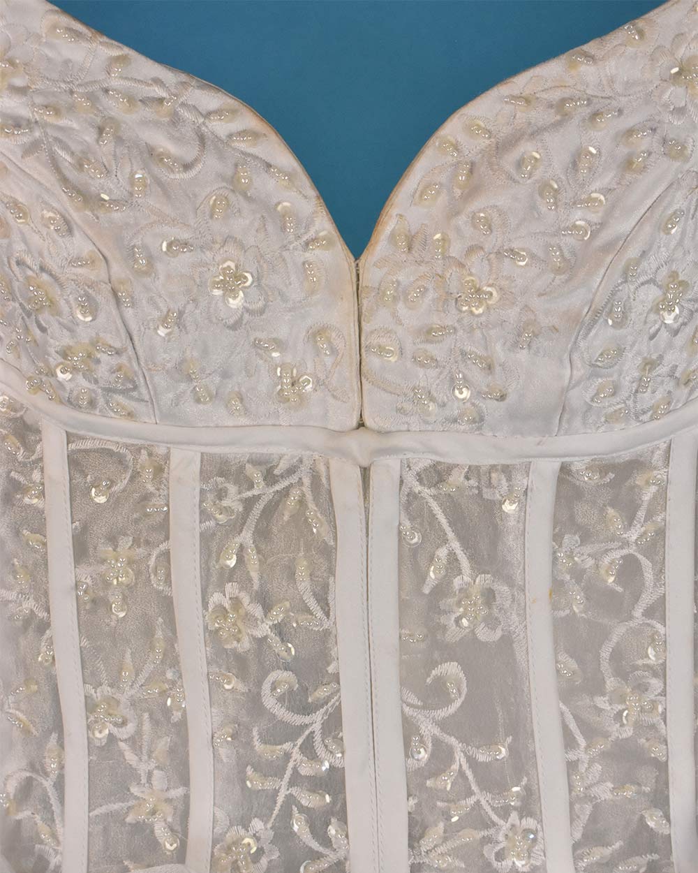 White Corset Bodice Ruffled Skirt Wedding Dress Size 8