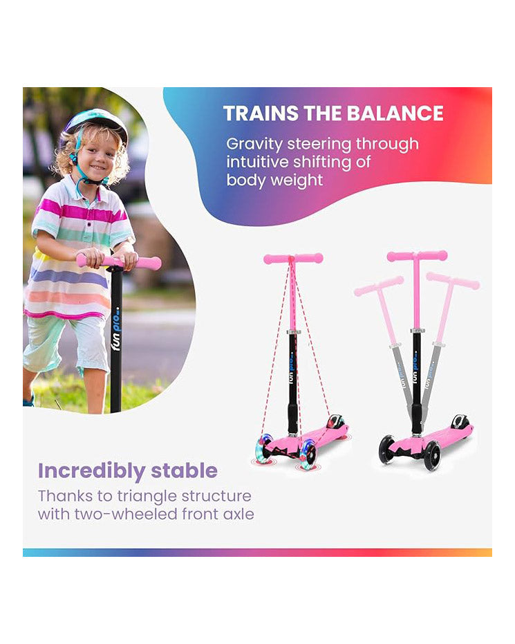 Kids Scooter LED Wheels Adjustable Pink Age 6 +
