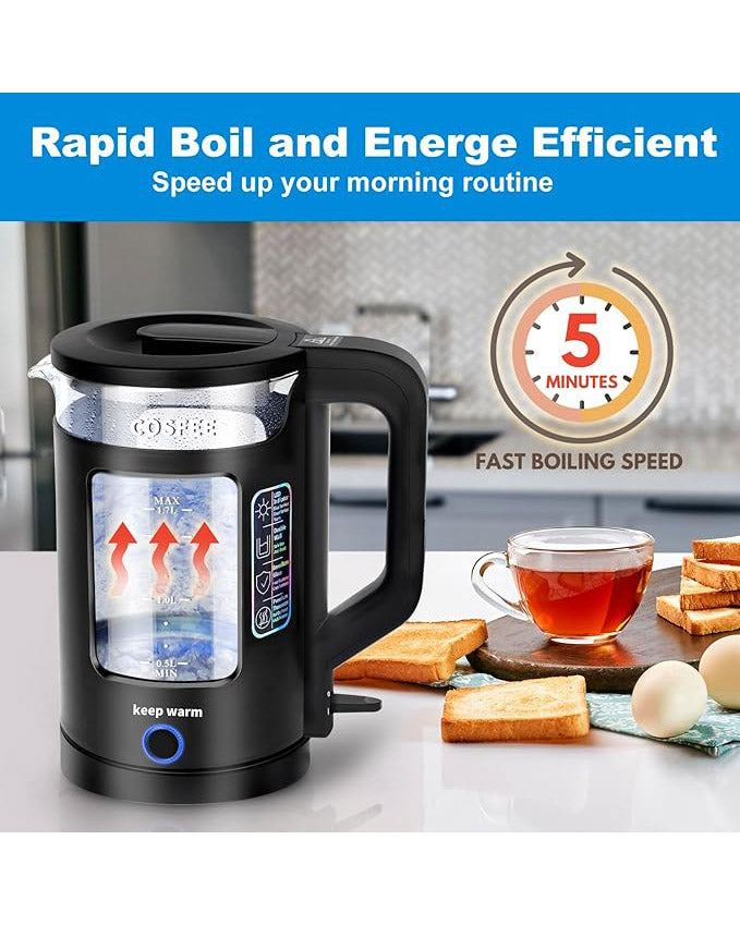 COSFEE Electric Kettle 1.7L, Fast Boil Auto Shut-Off Black
