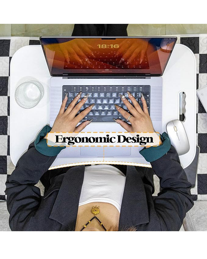 Laptop Desk Tray with Foldable Legs & Cup Slot White