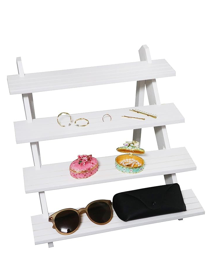 Rustic Wood Stand Storage Shelf 4 Tier Display White