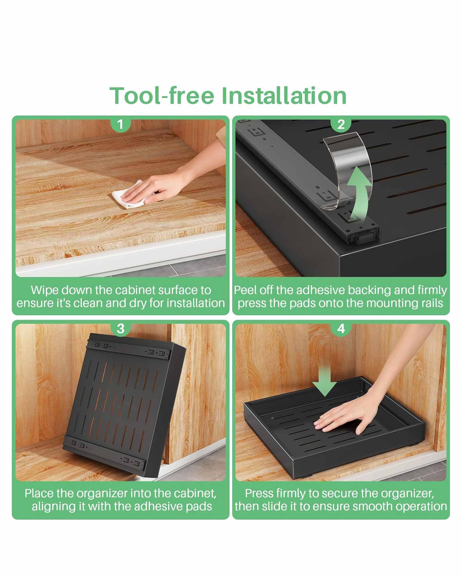 Pull Out Cabinet Organiser Heavy Duty Drawer Black 1pc