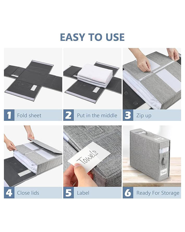 WELTRXE Bedding Storage Bed Sheet Organiser 2 Pack Grey